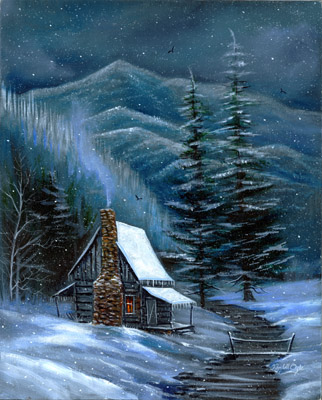 Snow Cabin Matted Print by Randall Ogle