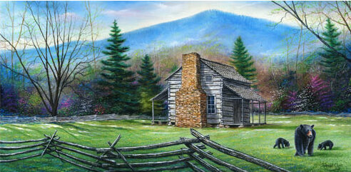 John Oliver Cabin Spring w-3 Bears Cades Cove by Randall Ogle