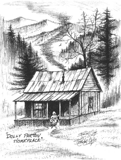 Dolly Parton Homeplace Pen and Ink Drawing by Randall Ogle