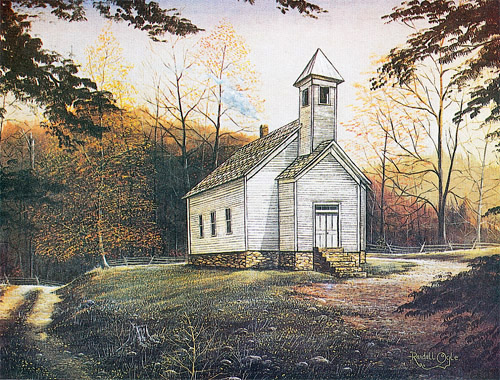 Fall Missionary Baptist Cades Cove Matted Print by Randall Ogle