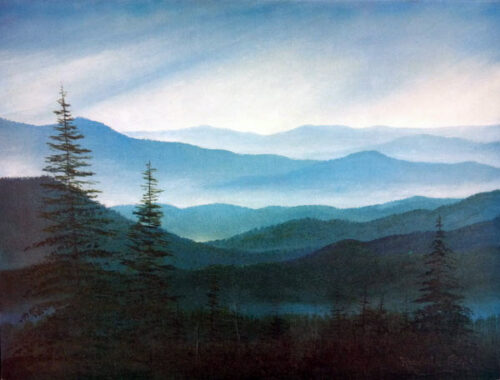 Misty Morning Blue Matted Print by Randall Ogle
